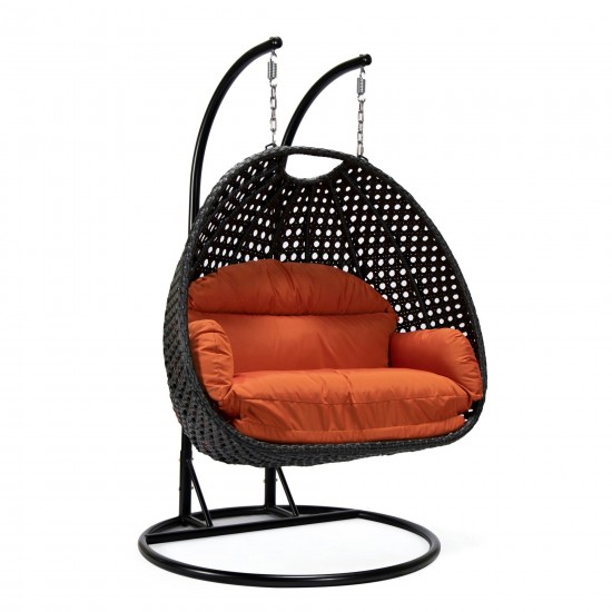 LeisureMod Mendoza Charcoal And Orange Wicker Hanging 2 person Egg Swing Chair