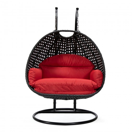 LeisureMod Mendoza Charcoal And Red Wicker Hanging 2 person Egg Swing Chair