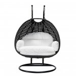 LeisureMod Mendoza Charcoal And White Wicker Hanging 2 person Egg Swing Chair