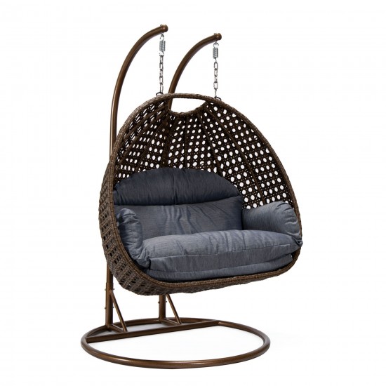 LeisureMod Mendoza Dark Brown Wicker Hanging 2 person Egg Swing Chair - Charcoal