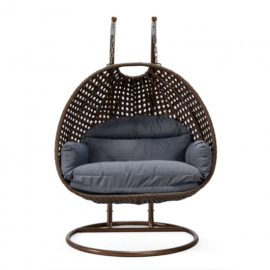 LeisureMod Mendoza Dark Brown Wicker Hanging 2 person Egg Swing Chair - Charcoal