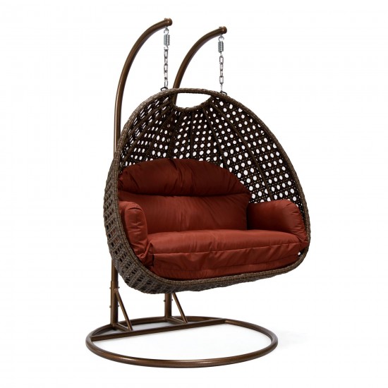 LeisureMod Mendoza Dark Brown Wicker Hanging 2 person Egg Swing Chair - Cherry
