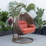 LeisureMod Mendoza Dark Brown Wicker Hanging 2 person Egg Swing Chair - Cherry