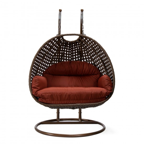 LeisureMod Mendoza Dark Brown Wicker Hanging 2 person Egg Swing Chair - Cherry