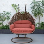 LeisureMod Mendoza Dark Brown Wicker Hanging 2 person Egg Swing Chair - Cherry