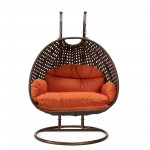 LeisureMod Mendoza Dark Brown Wicker Hanging 2 person Egg Swing Chair - Orange