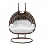 LeisureMod Mendoza Dark Brown Wicker Hanging 2 person Egg Swing Chair - White