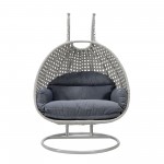 LeisureMod Mendoza Light Grey Wicker Hanging 2 person Egg Swing Chair - Charcoal