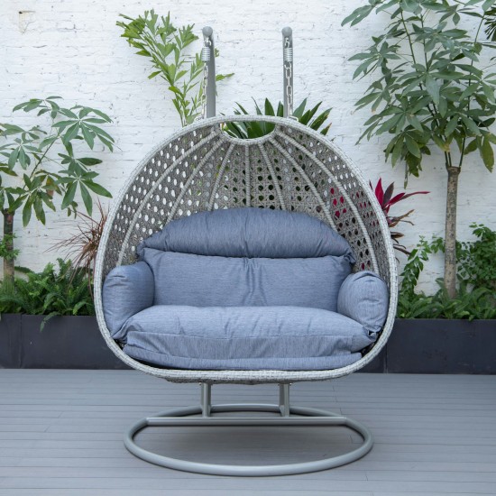 LeisureMod Mendoza Light Grey Wicker Hanging 2 person Egg Swing Chair - Charcoal