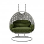 LeisureMod Mendoza Light Grey Hanging 2 person Egg Swing Chair - Dark Green