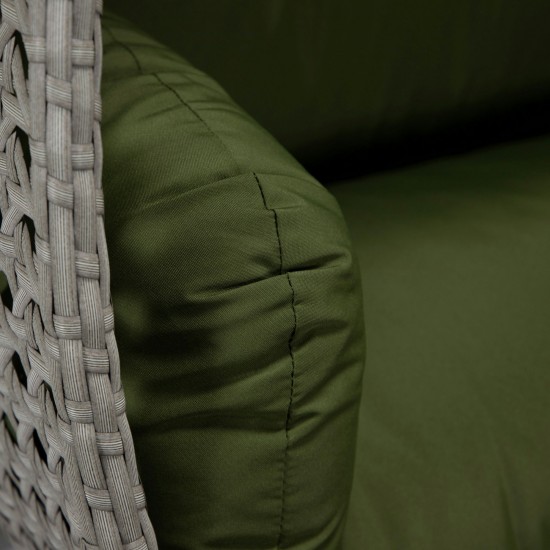 LeisureMod Mendoza Light Grey Hanging 2 person Egg Swing Chair - Dark Green