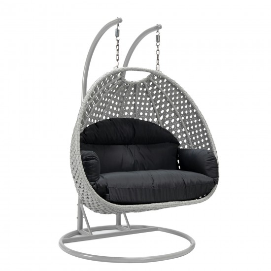 LeisureMod Mendoza Light Grey Hanging 2 person Egg Swing Chair - Dark Grey