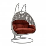 LeisureMod Mendoza Light Grey Wicker Hanging 2 person Egg Swing Chair - Cherry