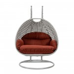 LeisureMod Mendoza Light Grey Wicker Hanging 2 person Egg Swing Chair - Cherry