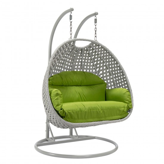 LeisureMod Mendoza Light Grey Hanging 2 person Egg Swing Chair - Light Green