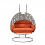LeisureMod Mendoza Light Grey Wicker Hanging 2 person Egg Swing Chair - Orange