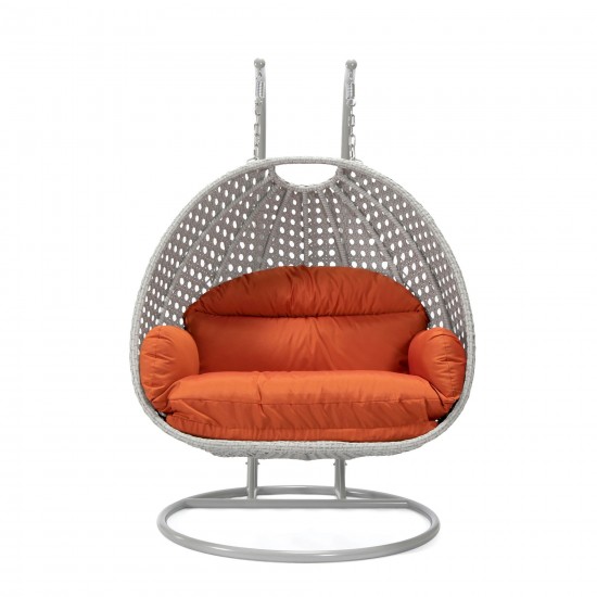 LeisureMod Mendoza Light Grey Wicker Hanging 2 person Egg Swing Chair - Orange