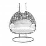 LeisureMod Mendoza Light Grey Wicker Hanging 2 person Egg Swing Chair - White