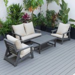 LeisureMod Alpine Poly Lumber 4-Piece Patio Conversation Set- Beige