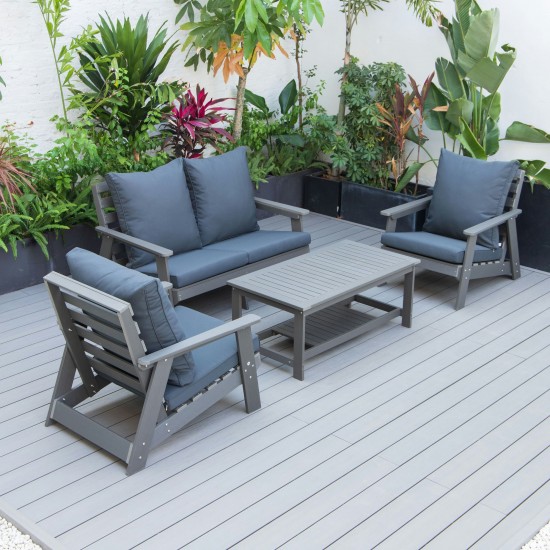 LeisureMod Alpine Poly Lumber 4-Piece Patio Conversation Set- Charcoal