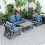 LeisureMod Alpine Poly Lumber 4-Piece Patio Conversation Set- Navy Blue