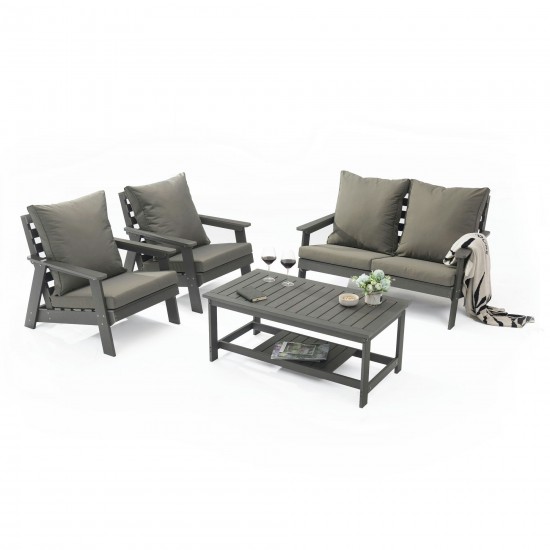 LeisureMod Alpine Poly Lumber 4-Piece Patio Conversation Set- Taupe