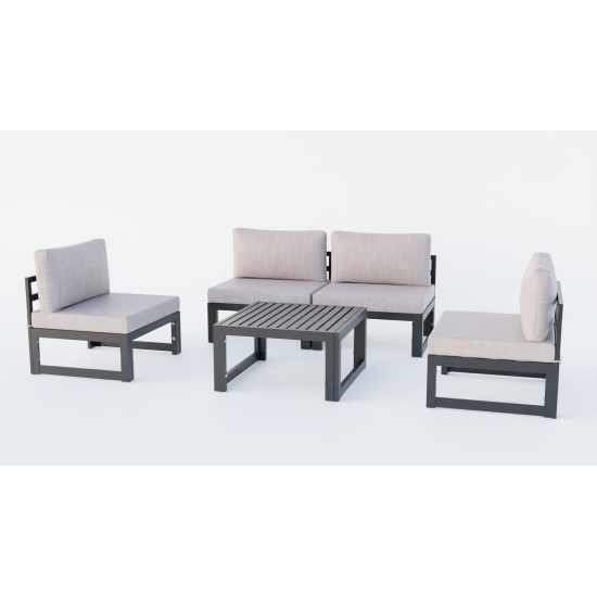 LeisureMod Chelsea 5-Piece Middle Patio Chairs and Coffee Table Set- Beige