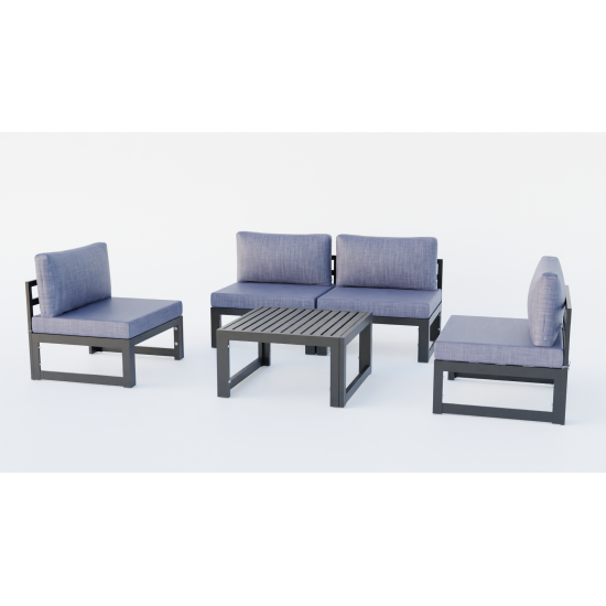 LeisureMod Chelsea 5-Piece Middle Patio Chairs and Coffee Table Set- Blue