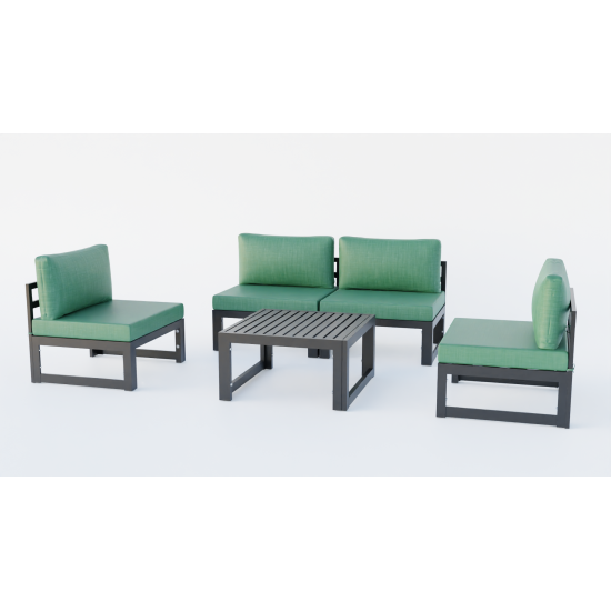 LeisureMod Chelsea 5-Piece Middle Patio Chairs and Coffee Table Set- Green