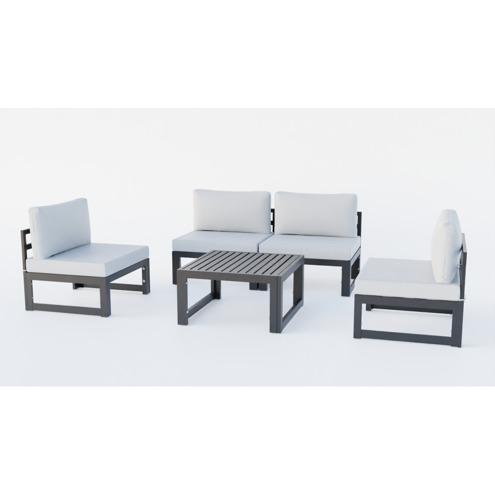 LeisureMod Chelsea 5-Piece Middle Patio Chairs and Coffee Table Set- Light Grey