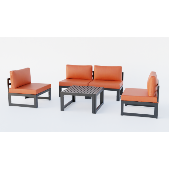 LeisureMod Chelsea 5-Piece Middle Patio Chairs and Coffee Table Set- Orange