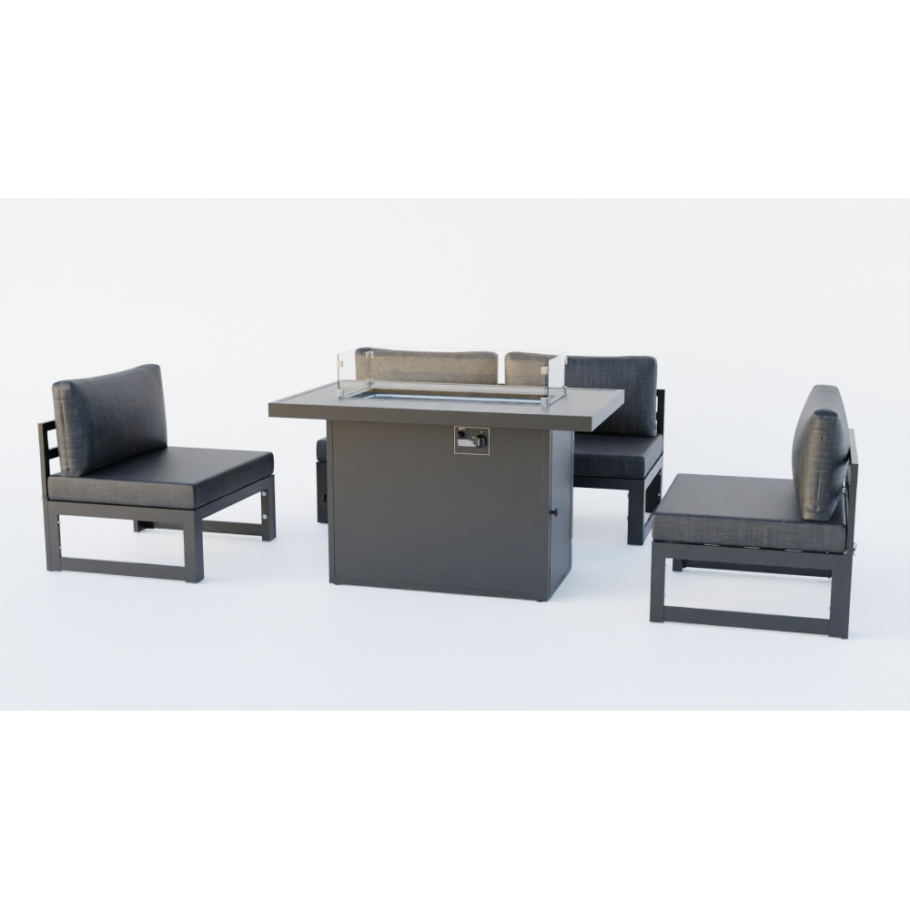 LeisureMod Chelsea 5-Piece Middle Patio Chairs and Fire Pit Table Set- Black LeisureMod Chelsea 5-Piece Middle Patio Chairs and Fire Pit Table Set- Black