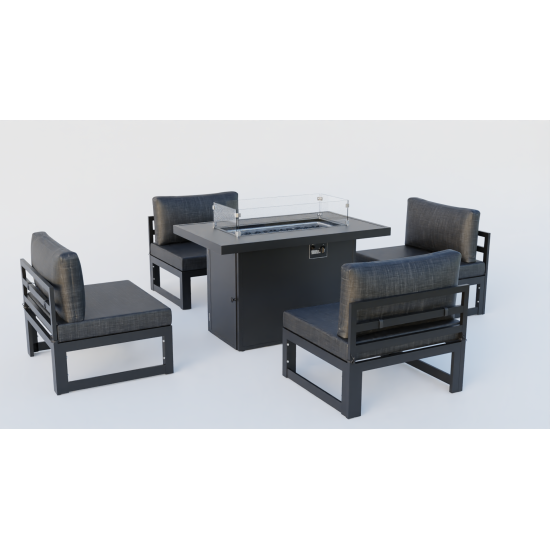 LeisureMod Chelsea 5-Piece Middle Patio Chairs and Fire Pit Table Set- Black