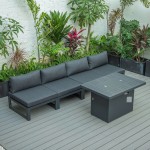 LeisureMod Chelsea 5-Piece Middle Patio Chairs and Fire Pit Table Set- Black