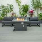 LeisureMod Chelsea 5-Piece Middle Patio Chairs and Fire Pit Table Set- Black
