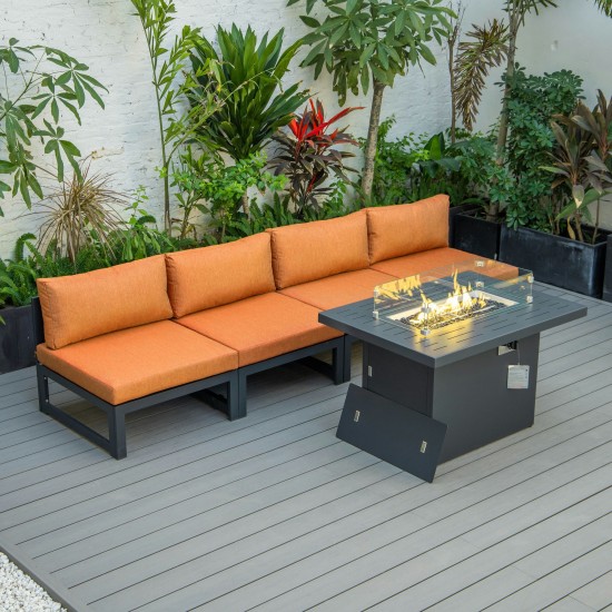 LeisureMod Chelsea 5-Piece Middle Patio Chairs and Fire Pit Table Set- Orange