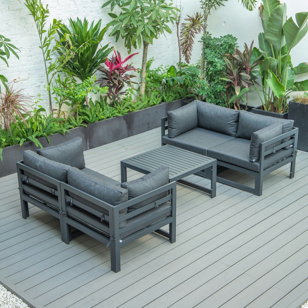 LeisureMod Chelsea 5-Piece Sectional Loveseat and Coffee Table Set- Black LeisureMod Chelsea 5-Piece Sectional Loveseat and Coffee Table Set- Black