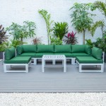 LeisureMod Chelsea 7-Piece Patio Sectional And Coffee Table Set Grey Aluminum