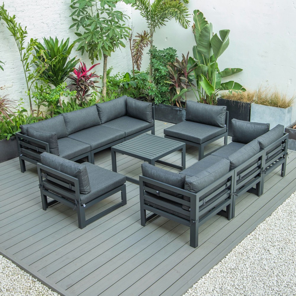 LeisureMod Chelsea 9-Piece Patio Sectional with Coffee Table- Black LeisureMod Chelsea 9-Piece Patio Sectional with Coffee Table- Black