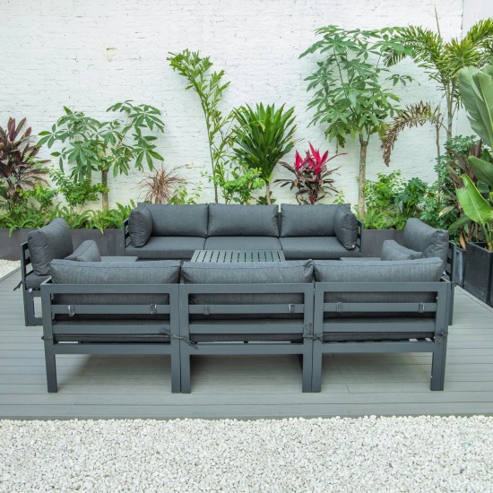 LeisureMod Chelsea 9-Piece Patio Sectional with Coffee Table- Black