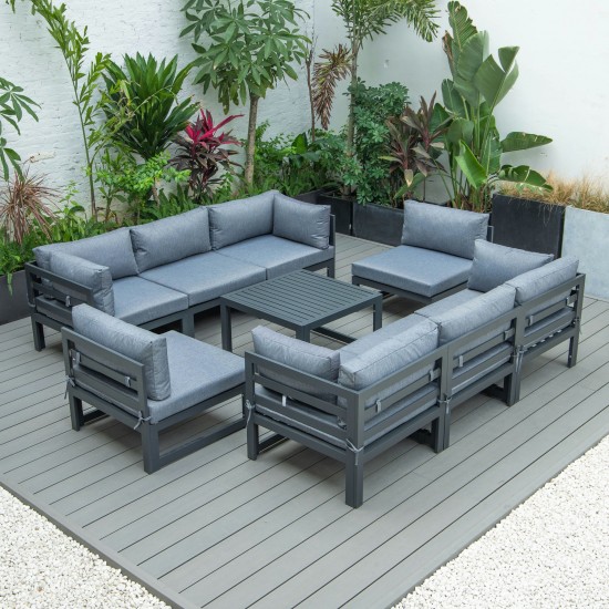 LeisureMod Chelsea 9-Piece Patio Sectional with Coffee Table- Blue