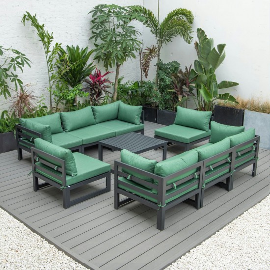 LeisureMod Chelsea 9-Piece Patio Sectional with Coffee Table- Green