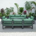 LeisureMod Chelsea 9-Piece Patio Sectional with Coffee Table- Green