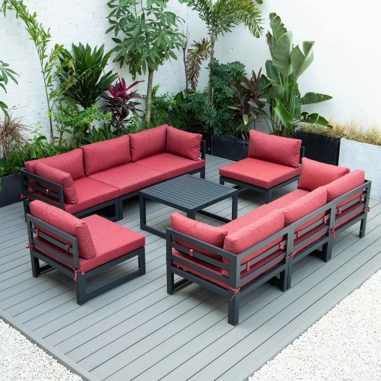LeisureMod Chelsea 9-Piece Patio Sectional with Coffee Table- Red