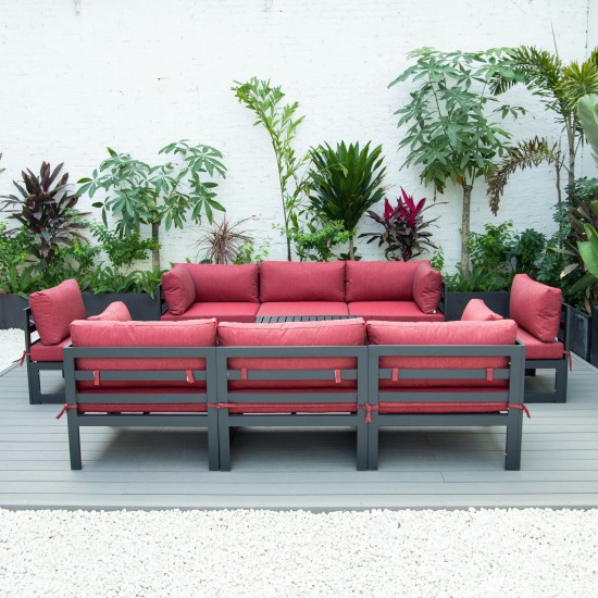 LeisureMod Chelsea 9-Piece Patio Sectional with Coffee Table- Red