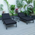 LeisureMod Chelsea Modern Outdoor Chaise Lounge Chair Set of 2- Black