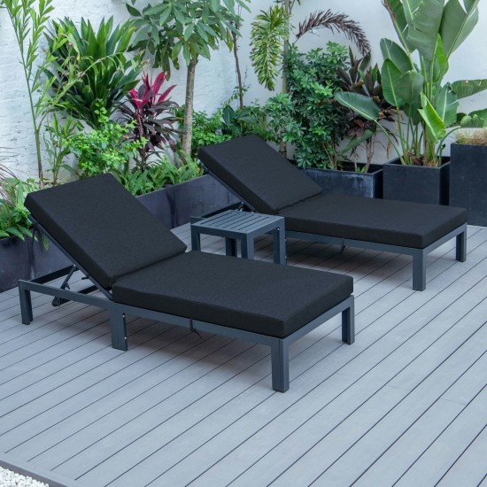 LeisureMod Chelsea Modern Outdoor Chaise Lounge Chair Set of 2- Black