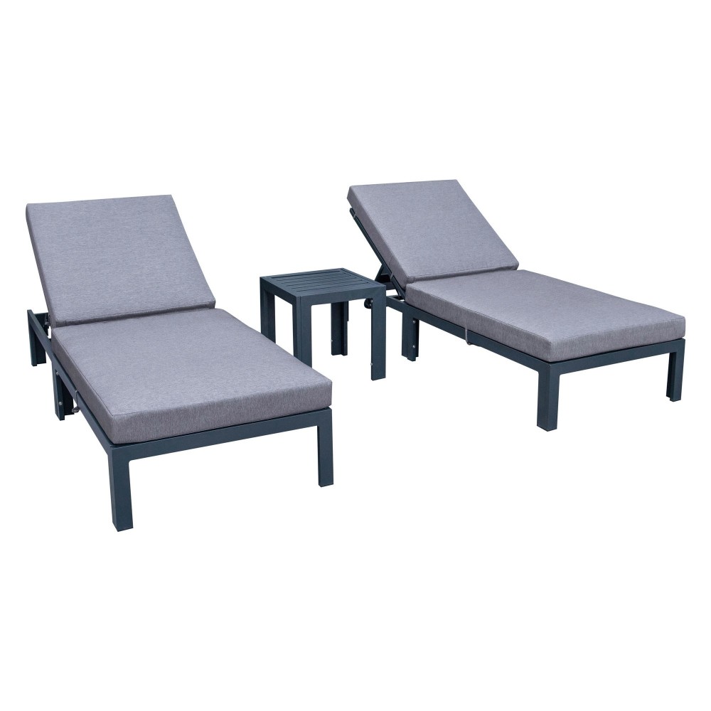 LeisureMod Chelsea Modern Outdoor Chaise Lounge Chair Set of 2- Blue