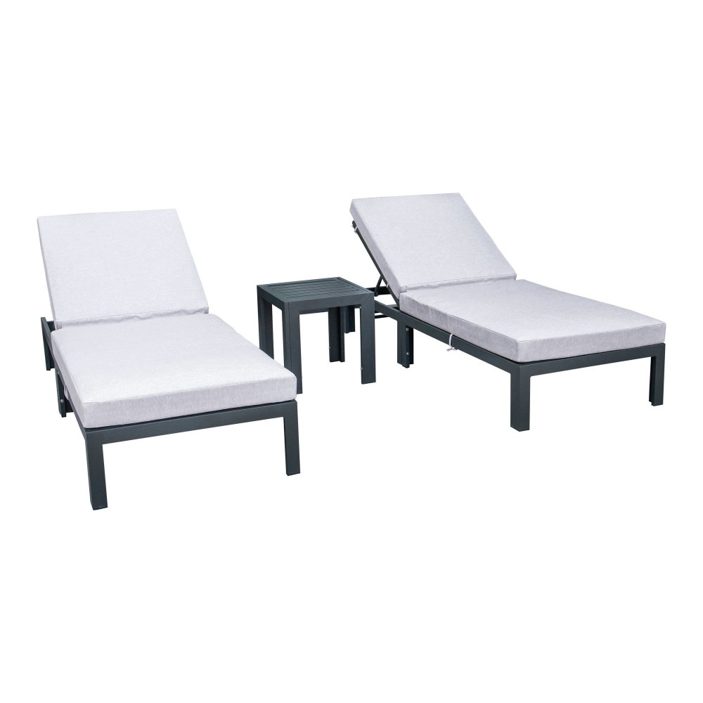 LeisureMod Chelsea Modern Outdoor Chaise Lounge Chair Set of 2- Light Grey