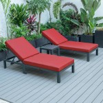 LeisureMod Chelsea Modern Outdoor Chaise Lounge Chair Set of 2- Red